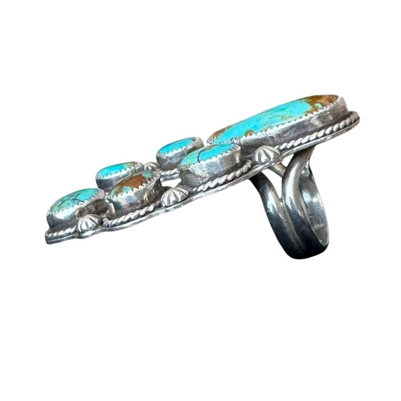 Native American Inspired Turquoise Silver Ring by CB Gems Size 7.5 Sterling 925 - Picture 5 of 9